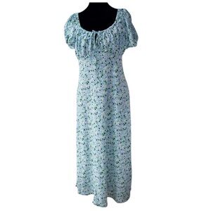 A new day Light Blue Floral Puff-Sleeve Maxi Dress